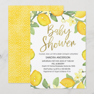 Lemon foliage wreath baby shower invitation