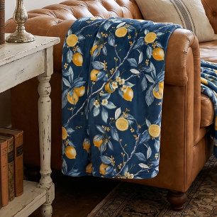 Lemon French Country Citrus Pattern Fleece Blanket