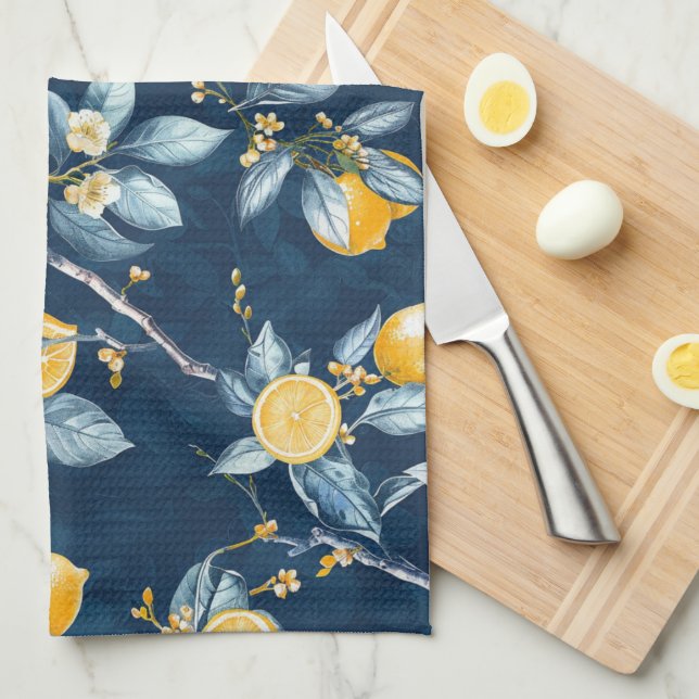 Lemon French Country Citrus Pattern  Tea Towel (Quarter Fold)