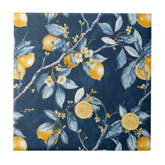 Lemon French Country Citrus Pattern  Tile (Front)