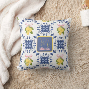Lemon French Country Monogram Name Pattern Cushion
