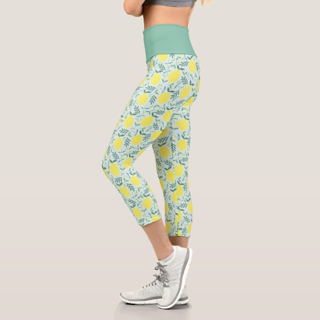 Lemon fresh botanical pattern capri leggings (Left)