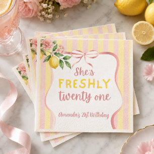 Lemon Freshly 21 Floral Pink Lemonade Birthday Napkin