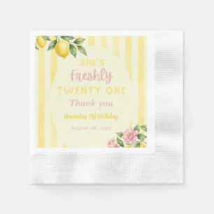 Lemon Freshly Yellow Stripes Floral 21st Birthday Napkin