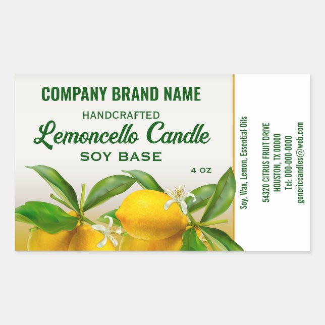 Lemon Fruit Candle Ingredients Label (Front)