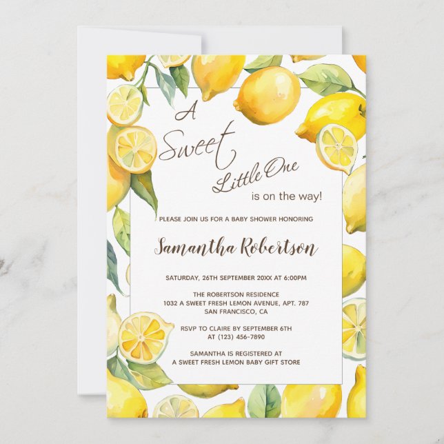 Lemon Fruit Citrus Summer Baby Shower Invitation (Front)