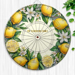 Lemon Fruit Flowers and Leaves Fresh Citrus Yellow Dartboard<br><div class="desc">Bring fresh citrus charm to your game room with this personalised dartboard. Featuring a vibrant wreath of lemon fruits,  blossom and leaves,  and your custom name,  the dartboard makes a stylish addition to the wall.</div>