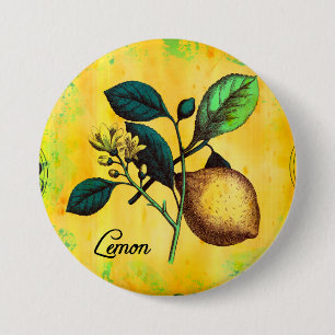 Lemon Fruit Flowers Leaves Vintage Botanical 7.5 Cm Round Badge