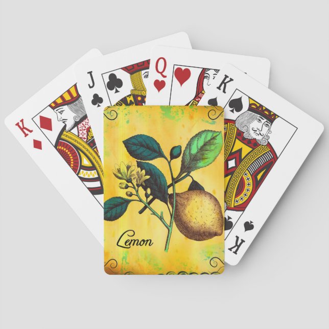 Lemon Fruit Flowers Leaves Vintage Botanical Playing Cards (Back)