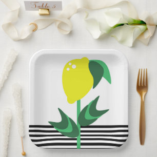Lemon Fruit Garden Plant Stripes    Napkins Paper Plate
