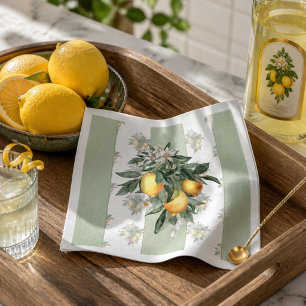 Lemon Fruit Green & White Striped Napkin