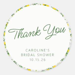 Lemon Fruit Pattern Custom Bridal Shower Thank You Classic Round Sticker