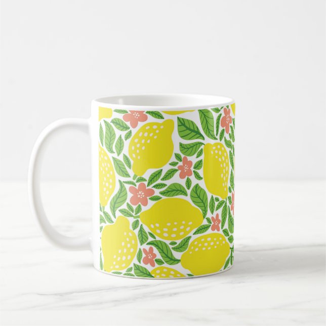 Lemon fruit pattern. Seamless summer citrus patter Coffee Mug (Left)