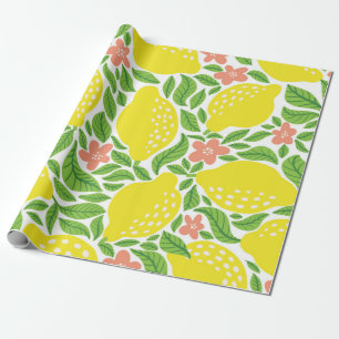 Lemon fruit pattern. Seamless summer citrus patter Wrapping Paper
