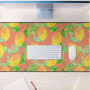 Lemon fruit pattern yellow and peach pink cute desk mat