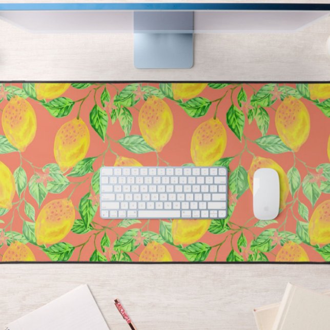 Lemon fruit pattern yellow and peach pink cute desk mat (Creator Uploaded)