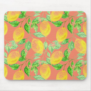 Lemon fruit pattern yellow and peach pink cute mouse mat