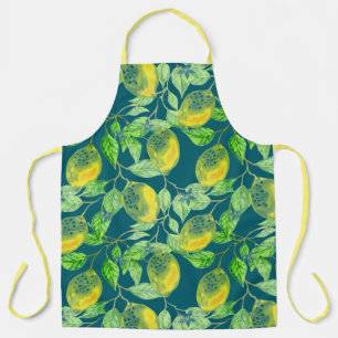 Lemon fruit pattern yellow blue green apron