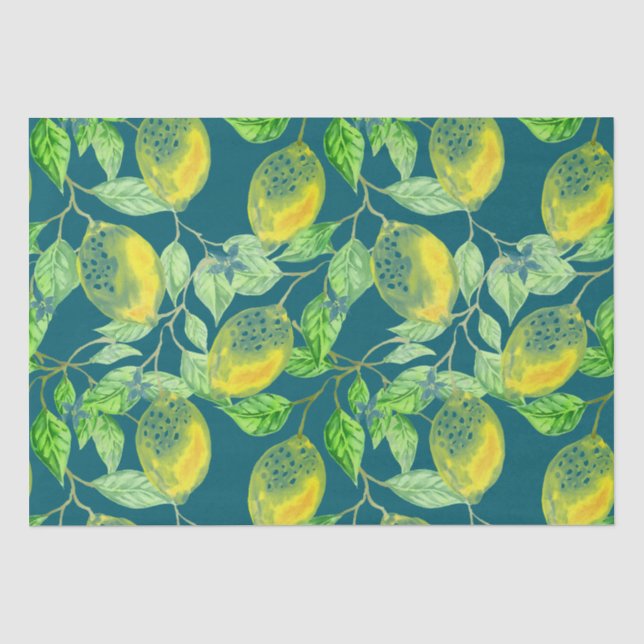Lemon fruit pattern yellow blue green tissue paper (Front)
