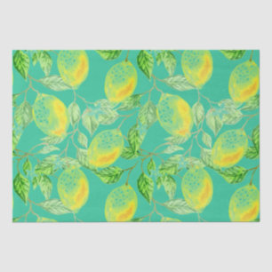 Lemon fruit pattern yellow blue green turquoise tissue paper