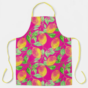 Lemon fruit pattern yellow pink green apron