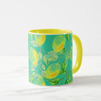 Lemon fruit pattern yellow turquoise vintage
