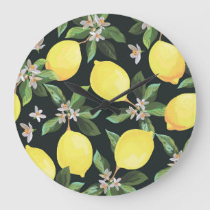 Lemon Fruit: Seamless Pattern Design Large Clock