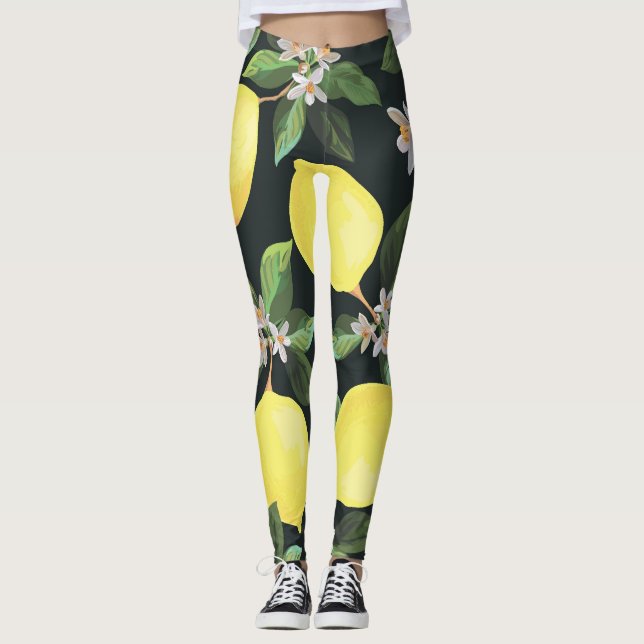 Lemon Fruit: Seamless Pattern Design Leggings (Front)