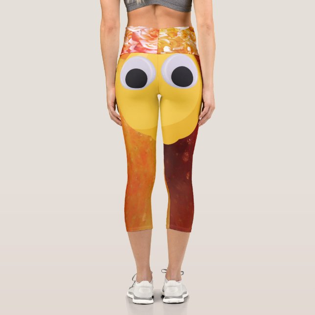 Lemon, fruit with googly eyes and apple rose      capri leggings (Back)