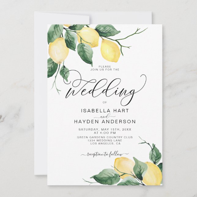 Lemon Fruit Yellow Garden Summer Botanical Wedding Invitation (Front)