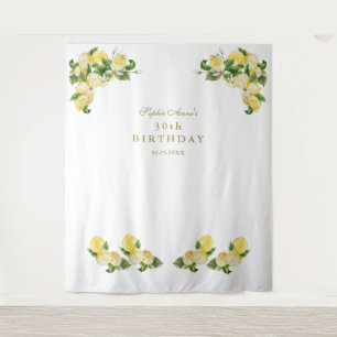 Lemon Fruits Flowers Tropical Birthday Photo Booth Tapestry