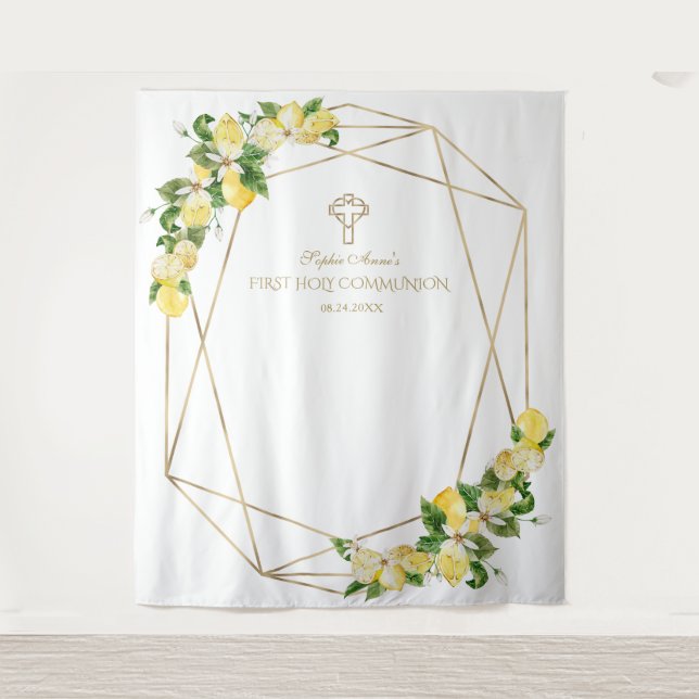 Lemon Fruits Gold Frame Holy Communion Backdrop Tapestry (Front)
