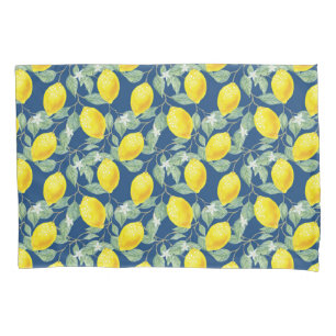 LEMON FRUITS IN COUNTRY BLUE PILLOWCASE