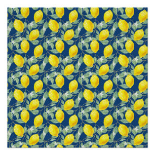 LEMON FRUITS IN COUNTRY BLUE POSTER