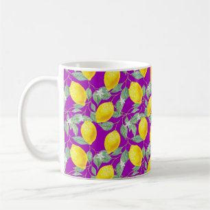 LEMON FRUITS IN PURPLE BACKGROUND COFFEE MUG