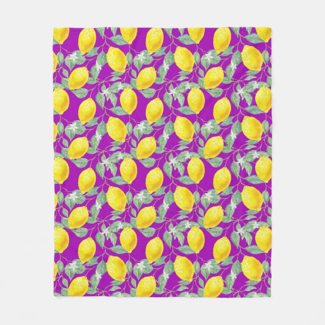 LEMON FRUITS IN PURPLE BACKGROUND FLEECE BLANKET (Front)