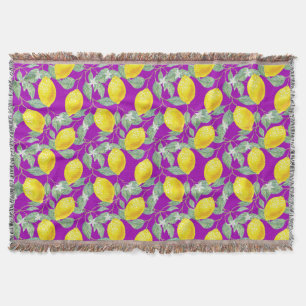 LEMON FRUITS IN PURPLE BACKGROUND THROW BLANKET