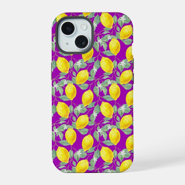 LEMON FRUITS PURPLE BACKGROUND iPhone 15 CASE (Back)