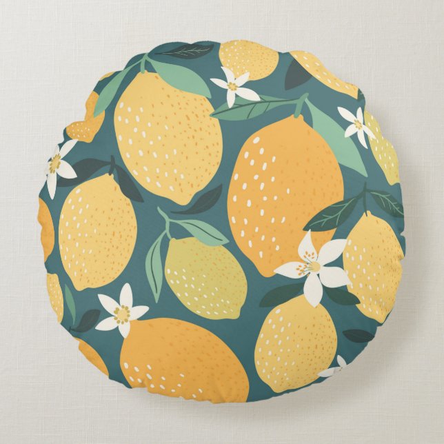 Lemon fruits seamless pattern round cushion (Front)