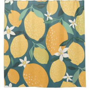 Lemon fruits seamless pattern shower curtain