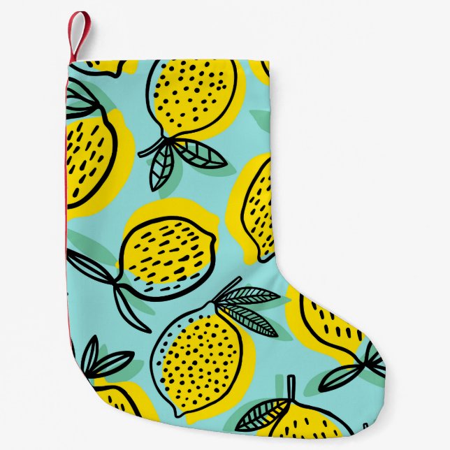 Lemon fruits: summer vintage pattern. small christmas stocking (Front)