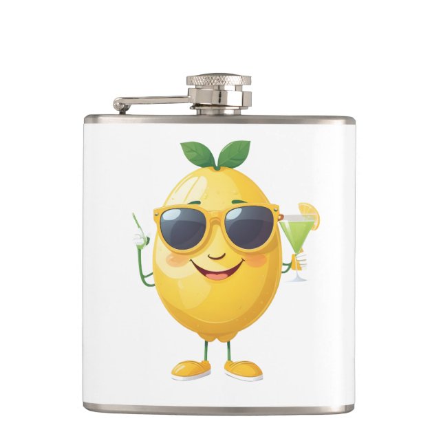 Lemon Fun Cheerful Vacation Tropical Drink Party Hip Flask (Front)