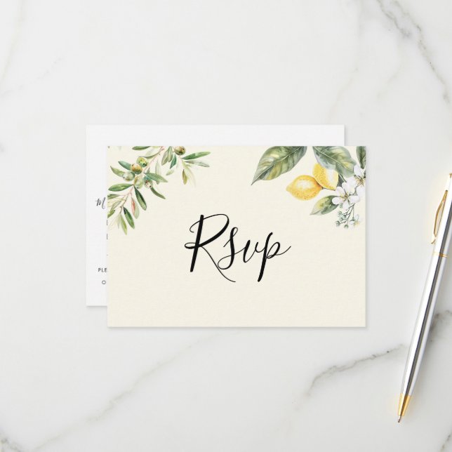 Lemon Garden Butter Yellow Menu Choice RSVP Card (Front/Back In Situ)