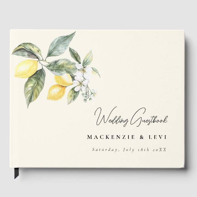 Lemon Garden Butter Yellow Wedding Guest Book (Front)