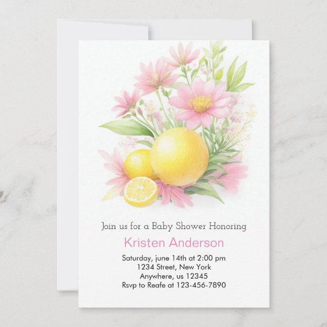 Lemon Garden Celebration Pink Girl Baby Shower Invitation (Front)