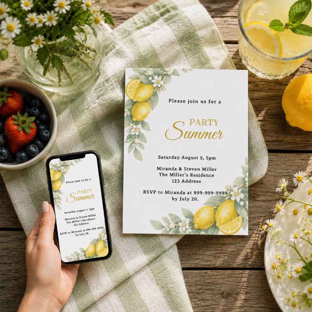 Lemon garden citrus Summer Party Invitation (Creator Uploaded)