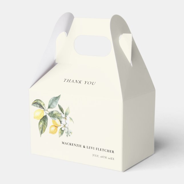 Lemon Garden Elegant Butter Yellow Favour Box (Front Side)
