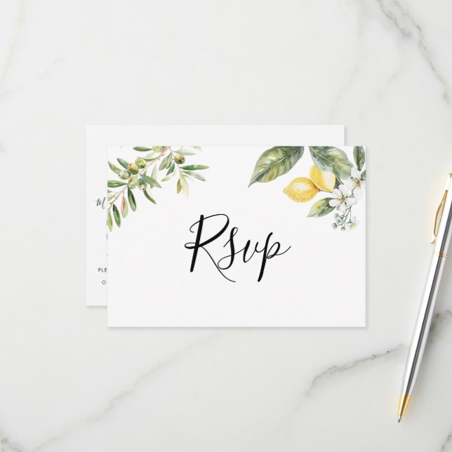 Lemon Garden Mediterranean Menu Choice RSVP Card (Front/Back In Situ)