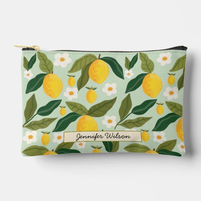Lemon Garden Pattern Insulated Accessory Pouch (Front)