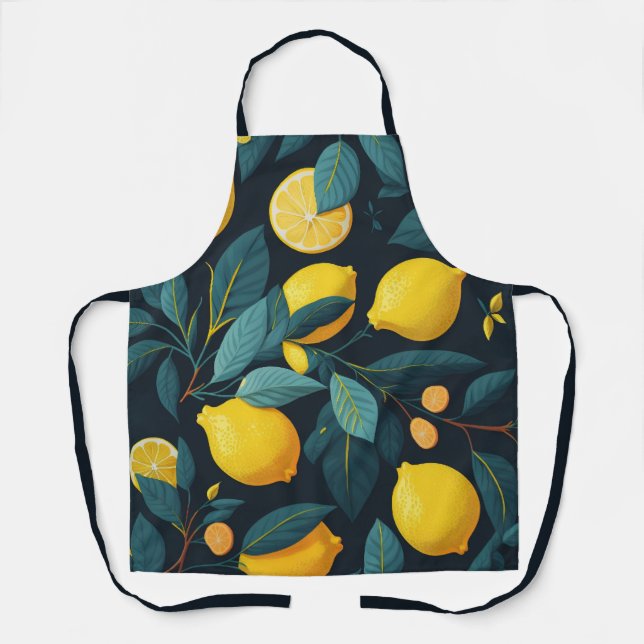 Lemon garden pattern. Yellow tropical citrus fruit Apron (Front)